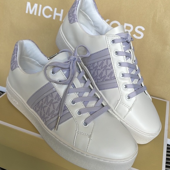Michael Kors Poppy Stripe Lace Up Nappa Faux Leather WMNS Lavender Mist - Picture 2 of 16
